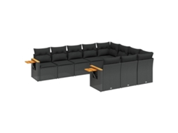 Conjunto de 10 Sofás de Jardim com Almofadões Vime Pe Preto MAISON EXCLUSIVE