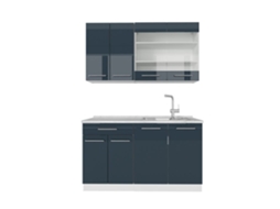 Cozinha Fame-Line, 140 cm, Mármore PT, azul escuro/branco brilhante, VICCO