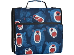 Organizador de Mesa com 3 Argolas e Alça, Estampa Urso Azul, 3,8 Cm. Bolsa Portátil para Guardar Objetos em Ca