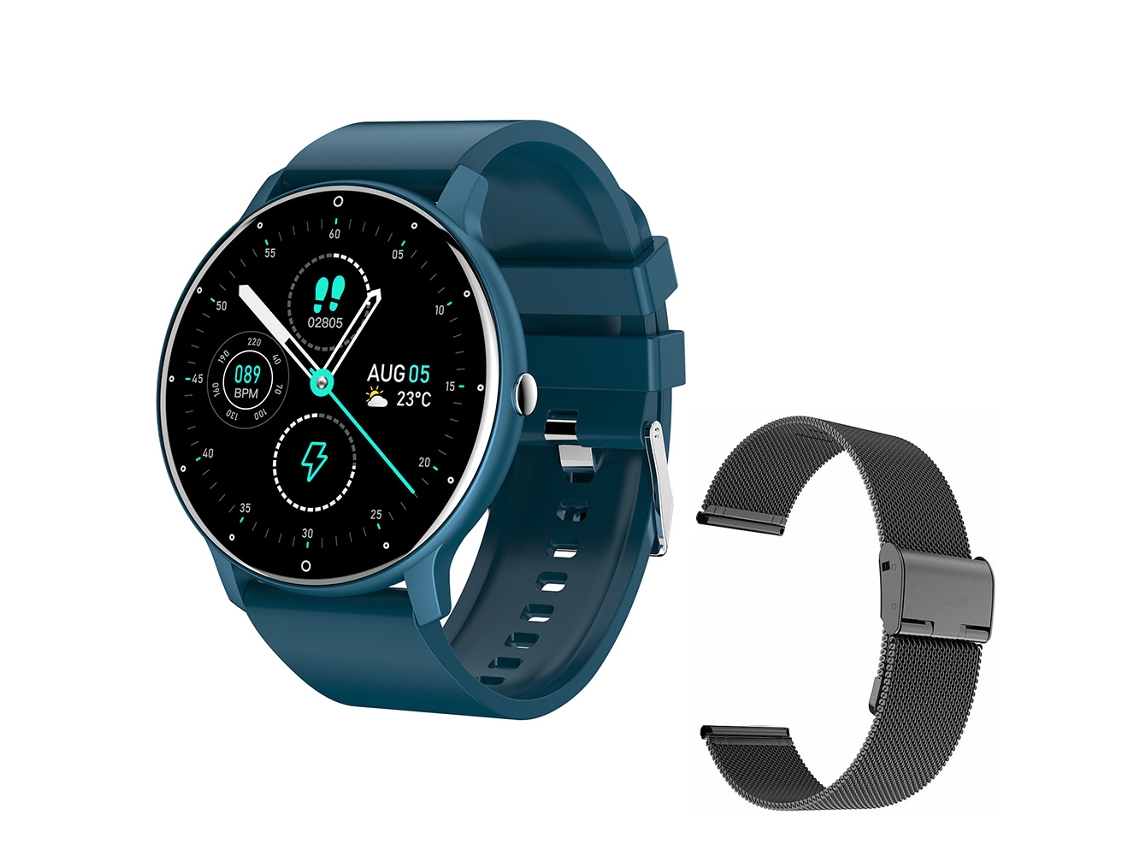 Smartwatch com Timer de Monitoramento Do Sono e Pedômetro de Atividade Plástico Azul Aço Preto JL-EIGHT