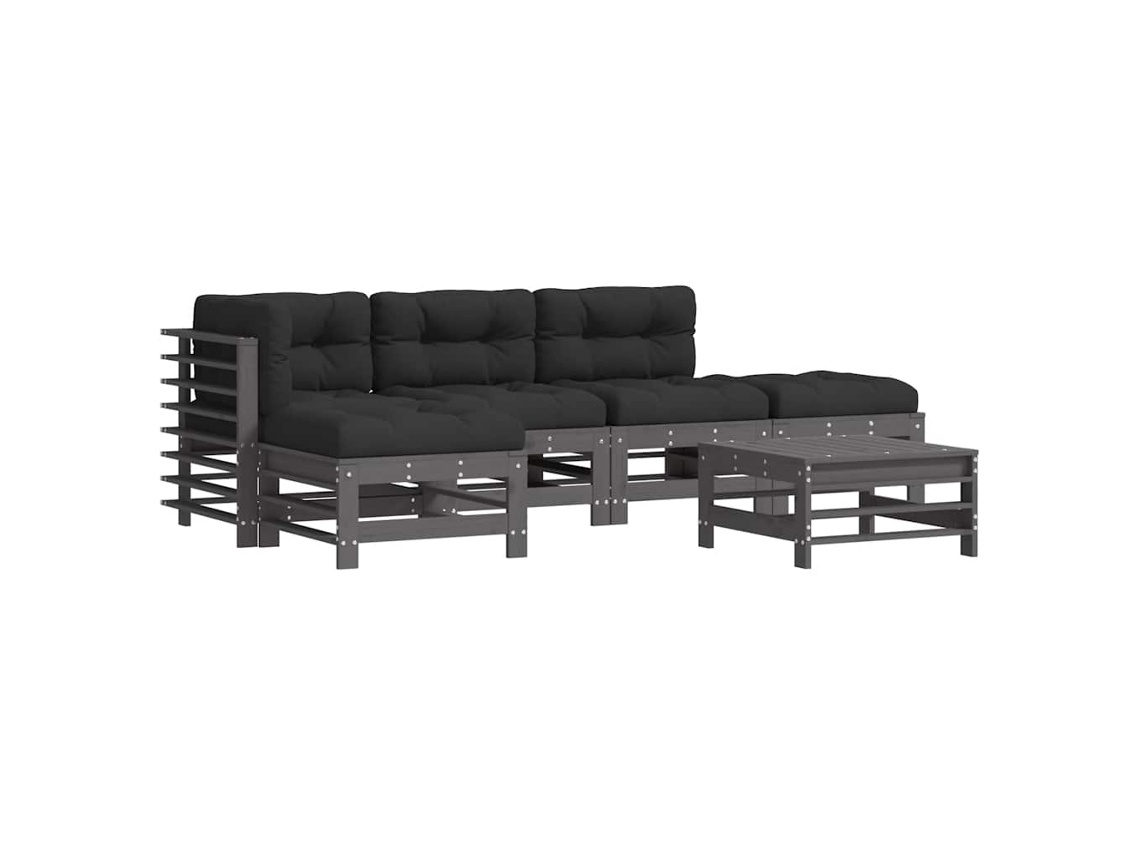 Conjunto de 6 Lounge Garden com Almofadões Madeira Maciça Cinza MAISON EXCLUSIVE (6pcs)