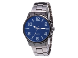 Relógio masculino de quartzo com pulseira de aço, mostrador redondo grande, estilo casual Zhoulianfa preto e azul.