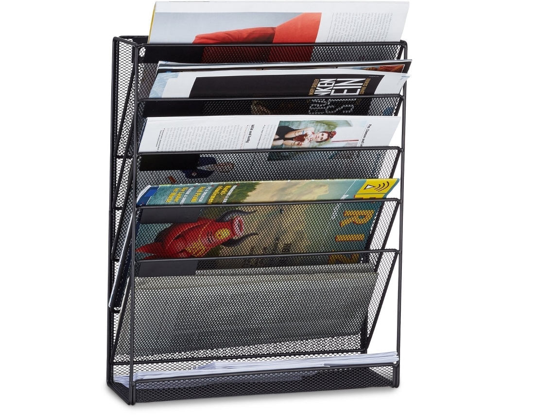 Prateleira de revistas de parede com 6 compartimentos, 40x32x10 cm, preta ZYBLSSBB