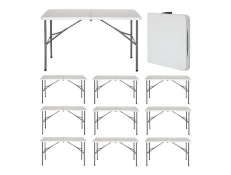 Megapack 10 Mesas Dobráveis ??retangulares Para Catering Brancas 122x74cm Thinia Home