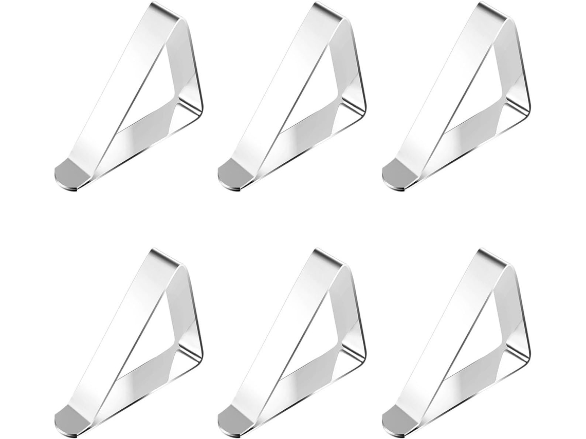 Conjunto De 6 Prendedores Toalha Mesa Em Aço Inoxidável Com Formato Triangular, Força De Fixação Ajustável E Boca Larga