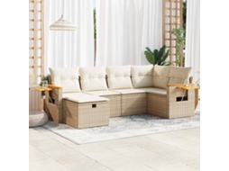 Vidaxl 6 Pcs Conjunto De Sofás P/ Jardim Com Almofadões Vime Pe Bege