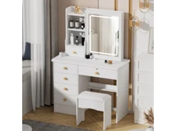 Tocadores Para Quarto Led - Biplut - 6 Gavetas - Banco Acolchoado - Três Modos De Iluminação - Estilo Moderno - Branco - 80 X 132 X 36 Cm