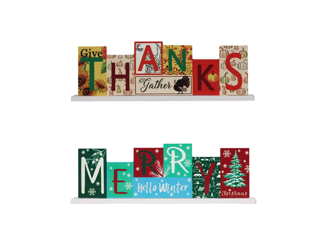 Decorações de Ação de Graças e Natal em madeira, sinal duplo, LAXISCREED
