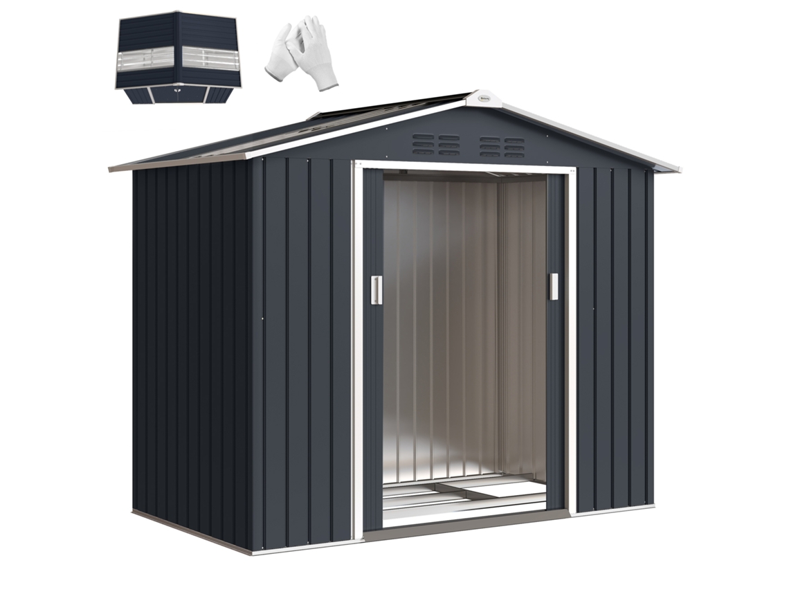 Galpão De Jardim Metálico 2,77 M², Galpão De Jardim 213 X 130 X 185 Cm Com Fundação. Porta Deslizante Cinza Escura