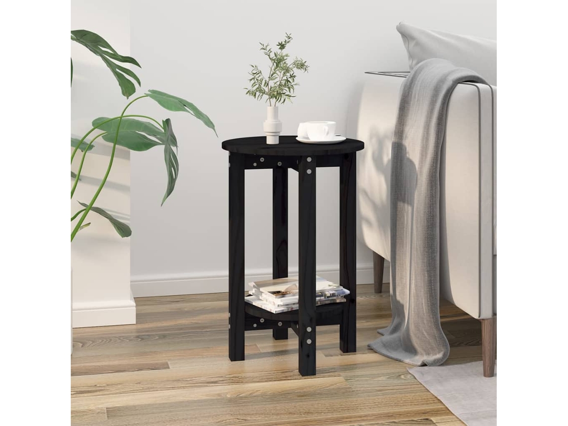 Vidaxl Mesa De Centro Ø 40x60 Cm Madeira De Pinho Maciça Preto