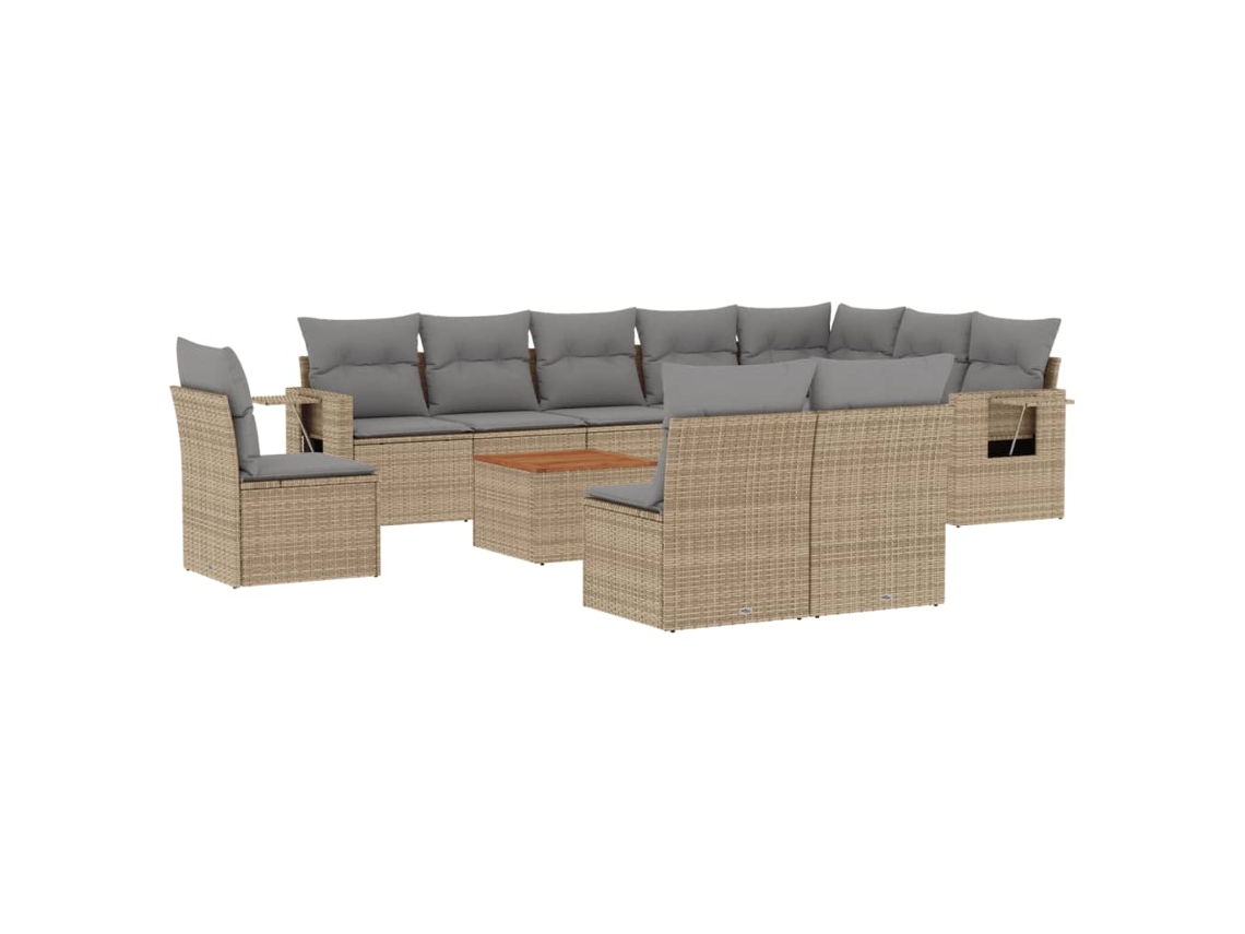 Conjunto de 11 Sofás Jardim C/ Almofadões Vime Pe Bege Misturado MAISON EXCLUSIVE (11 pcs)