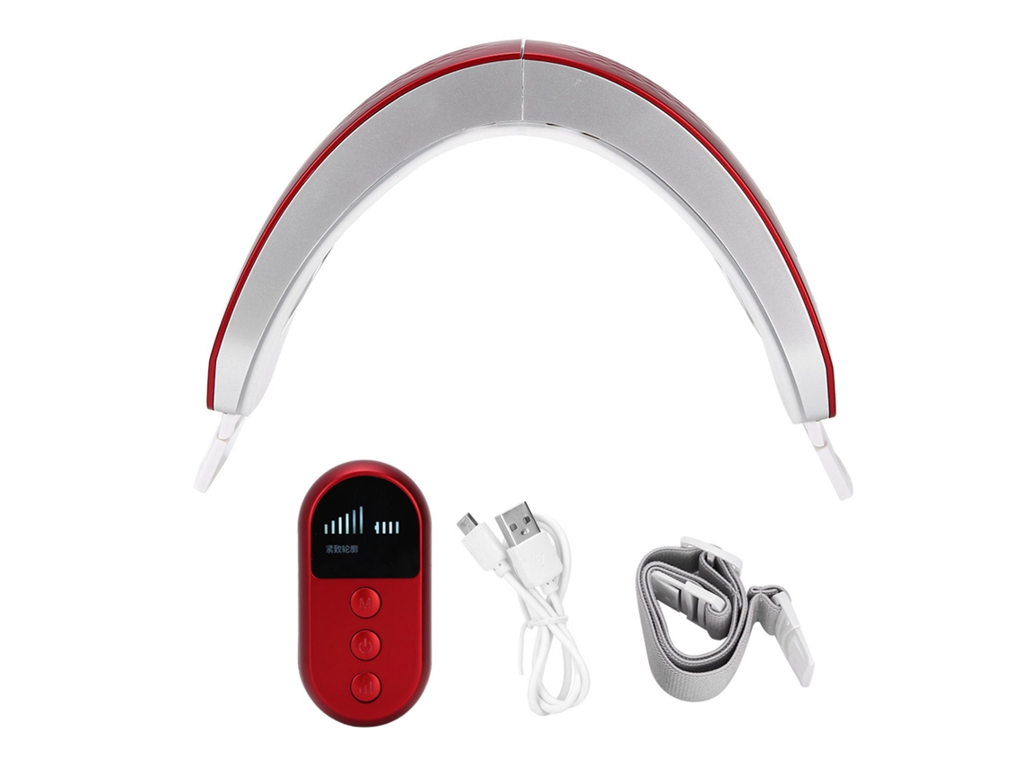 Aparelho Elétrico EMS para Lifting Facial com Vibração e Terapia de Firmeza por Luz Fotônica (Vermelho)