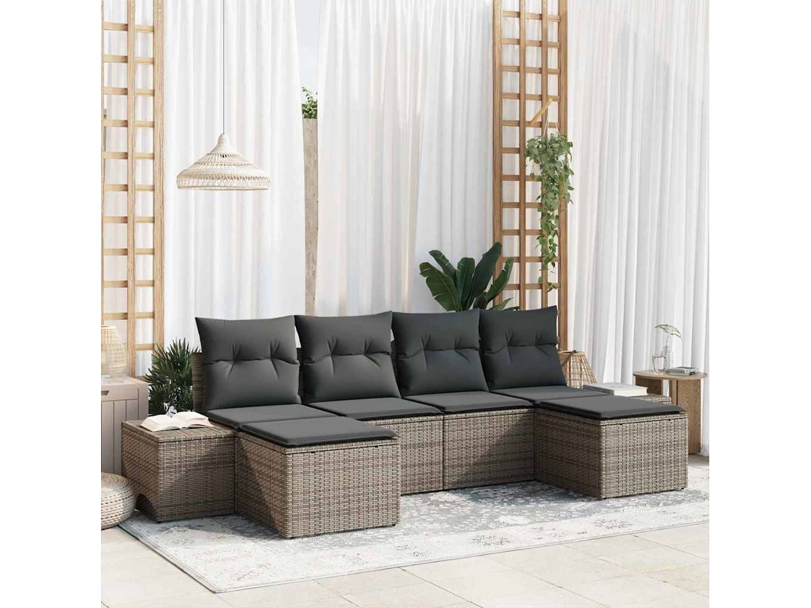 Vidaxl Conjunto De Sofá De Jardim 4 Unid. Cinzeto Vime Pe