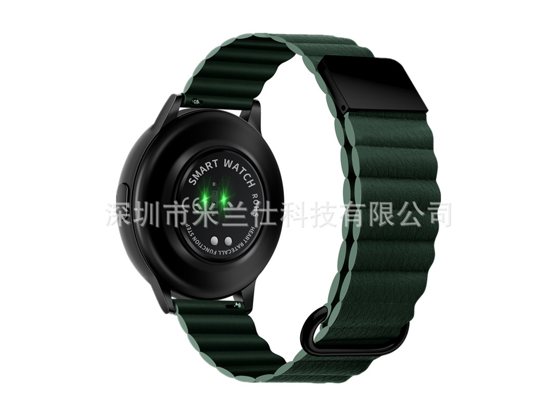 Pulseira De Couro Genuíno Com Fecho Magnético Reverso Para Samsung Galaxy Watch 4verde Cedro 22mm Yunzii (com 2 Barras De Mola Para Troca)
