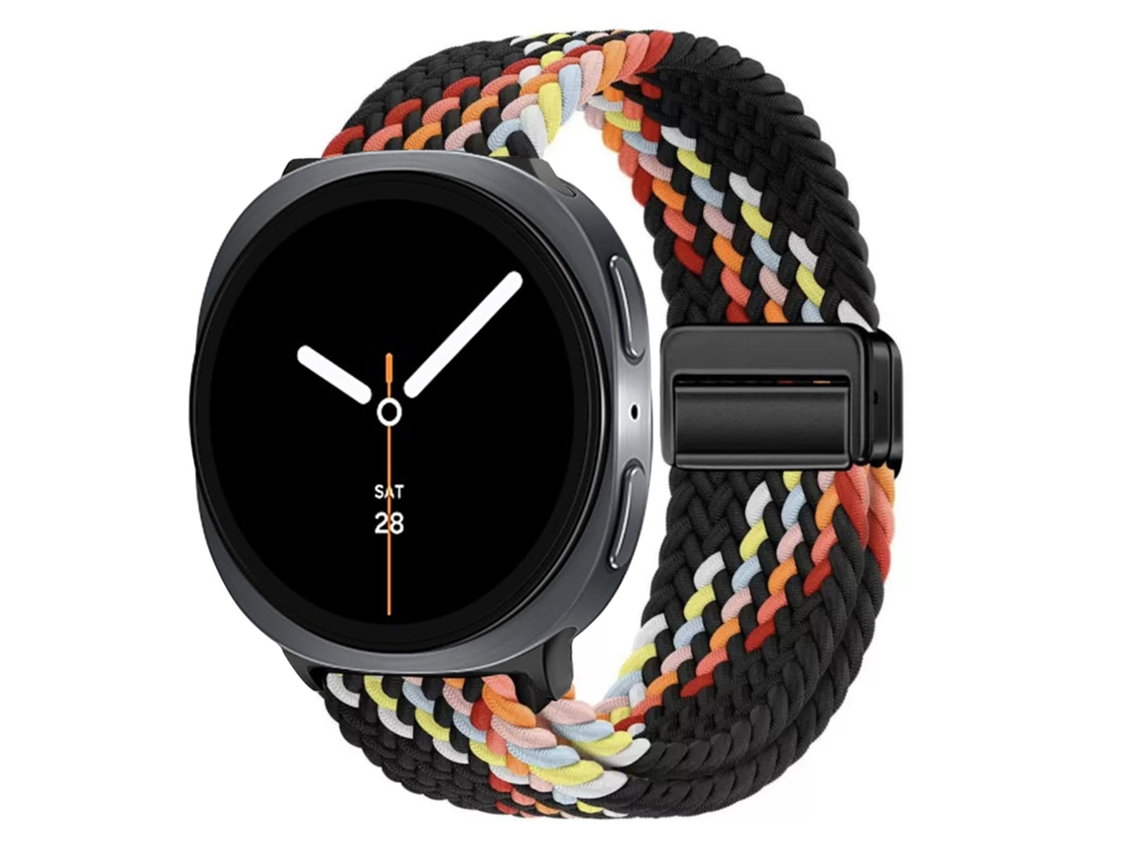Pulseira Desportiva Elástica Em Nylon Entrançado Para Samsung Galaxy Watch 9 40mm 44mm, Com Fecho Magnético. Arco-íris Preto Hexinyigjly