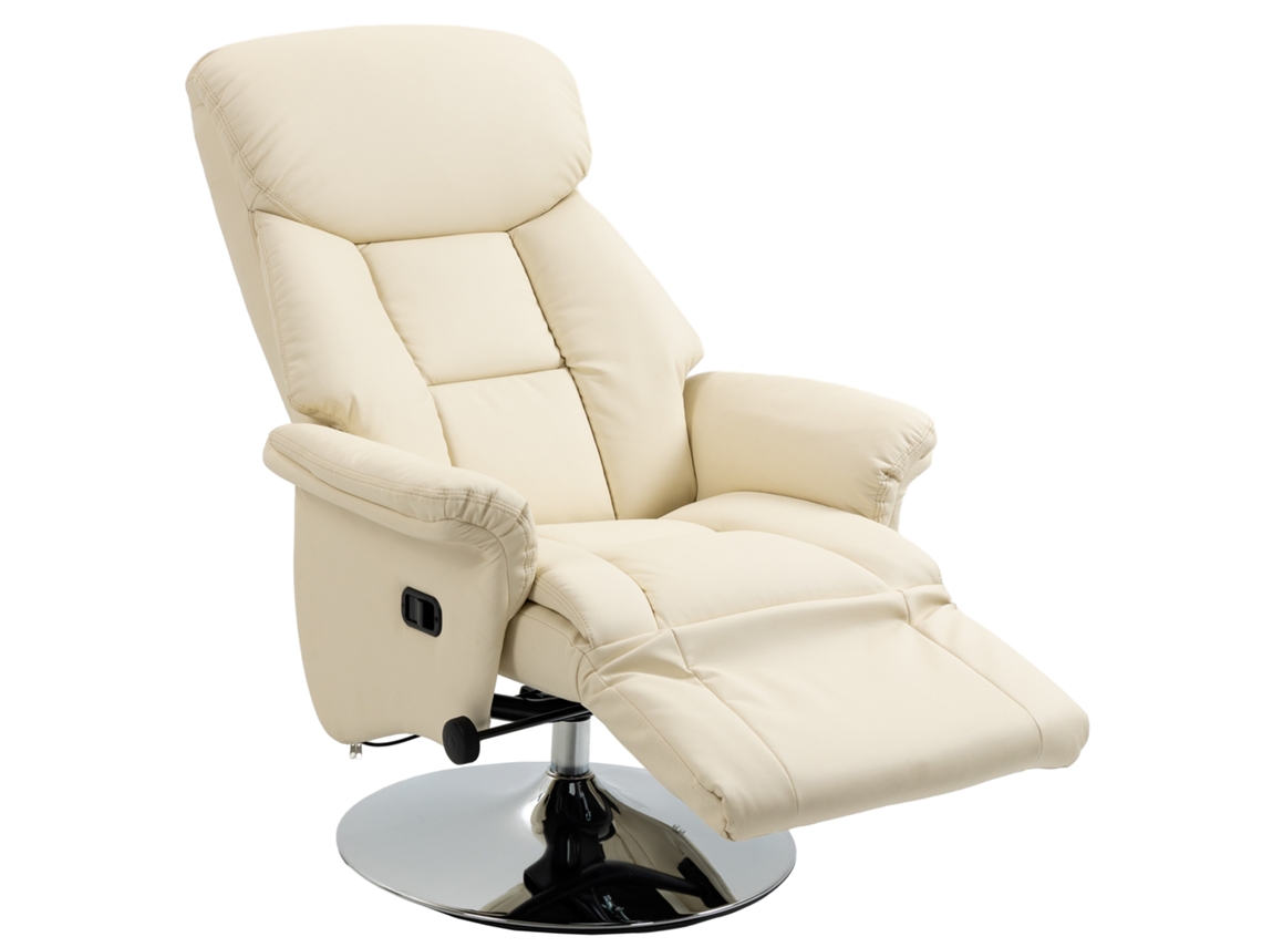 Sofa, Cor Creme, Em Couro, Com Reclinável, Função E Pés, 78 X 80 X 109 Cm