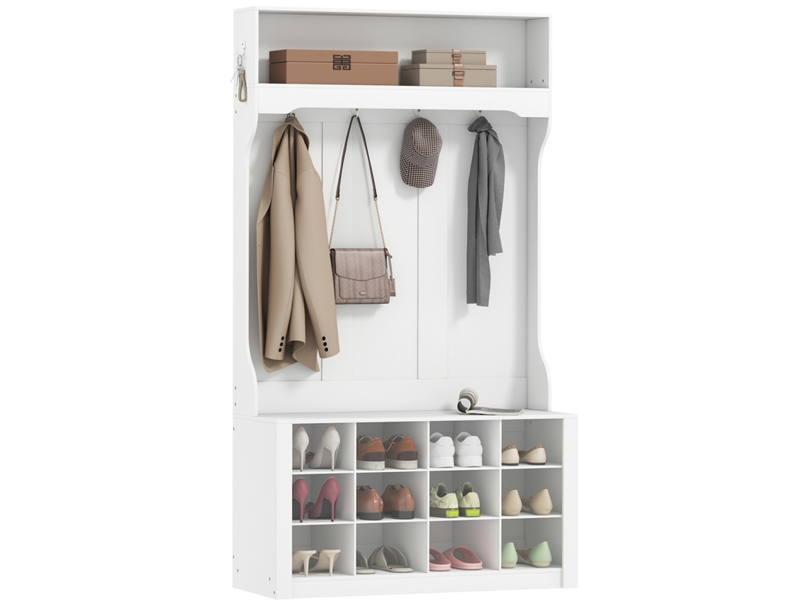 Porta-Roupas 4 em 1 com Bancada, 12 Compartimentos para Sapatos, Branco S/MARCA