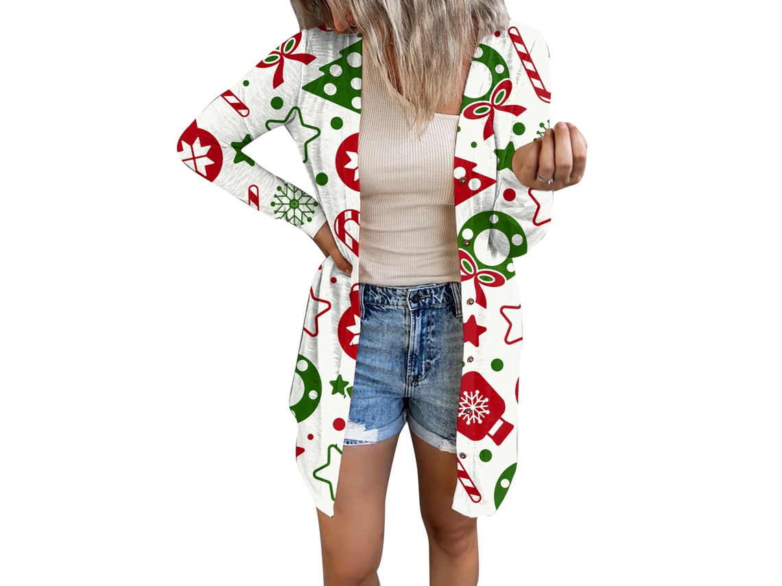 Laxiscreed Camisa De Natal Casual Para Mulheres, Manga Comprida E Abertura Frontal, Ideal Para Festas E Ocasiões Especiais
