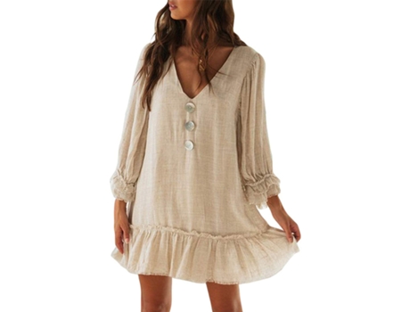 Vestido de Mulher FYY Solto Longa Bege (L)