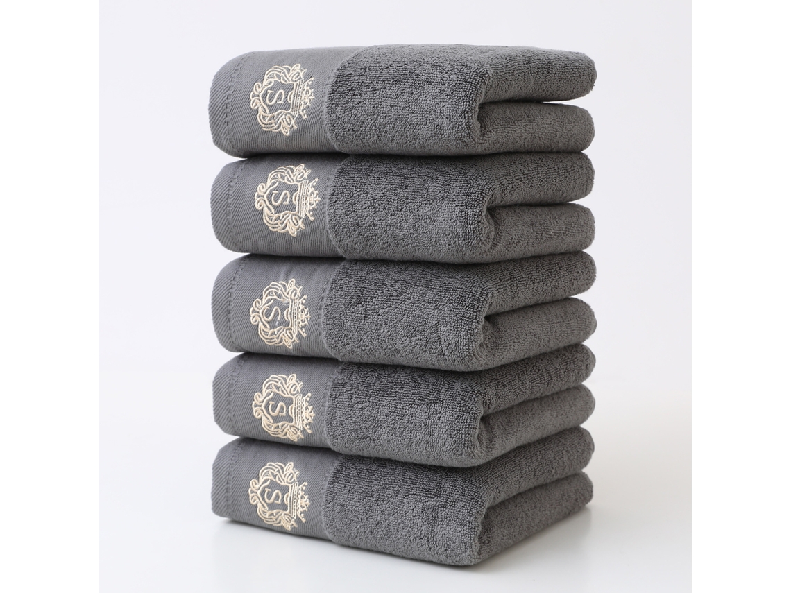 Toalha de Banho para Adultos em Puro Algodão, Grossa, Macia e Absorvente, Pacote com 5 Unidades, Cinza/35 X 75 Cm AQUAFORGE