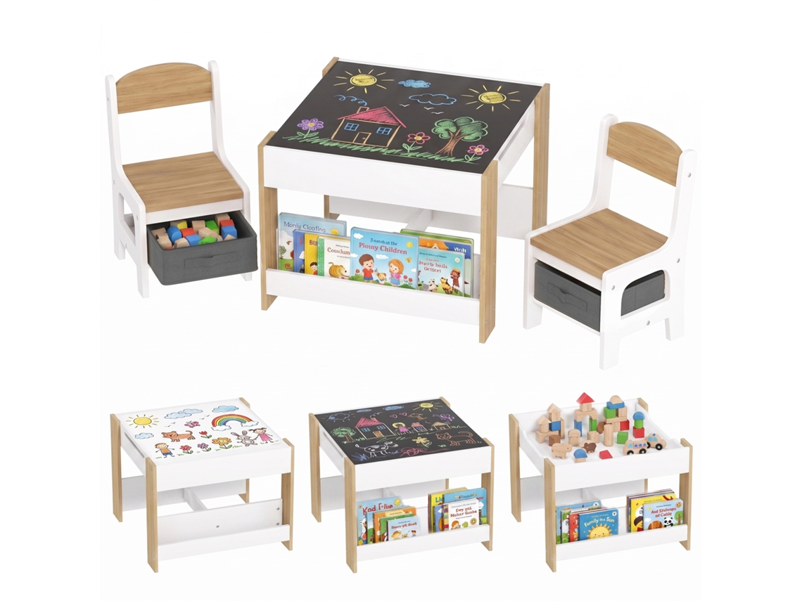Conjunto De Mesa E Cadeira Para Crianças (design 3 Em 1 Com Espaço De Armazenamento) Eoocoo