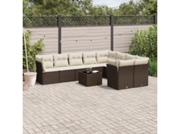 Vidaxl 10 Pcs Conj. Sofás Jardim Com Almofadões Vime Pe Castanho