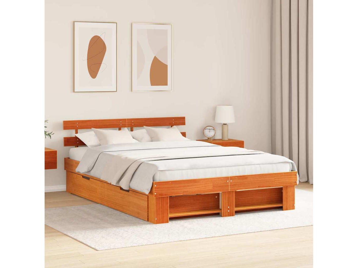 Vidaxl Estrutura Da Cama Com Cabeceira Marrom Cera 140 X 200 Cm