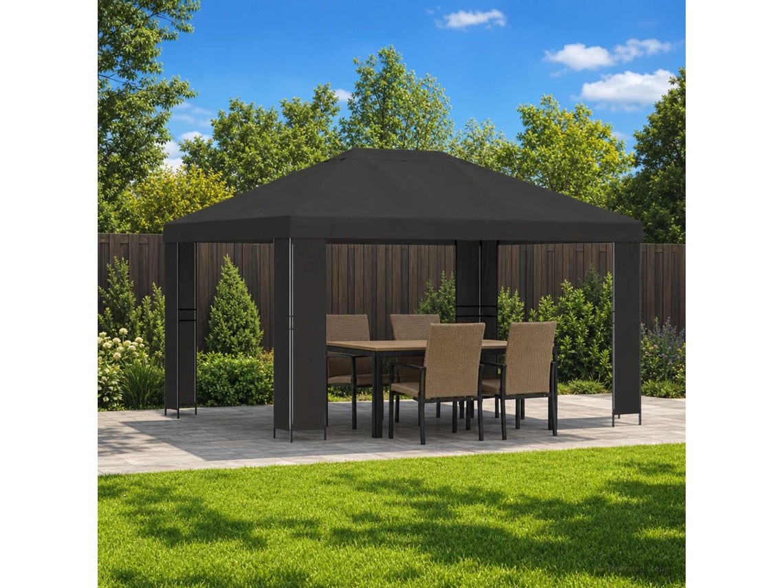 Vidaxl Gazebo 4 × 3 M Antracite Poliéster E Aço 190 Gsm