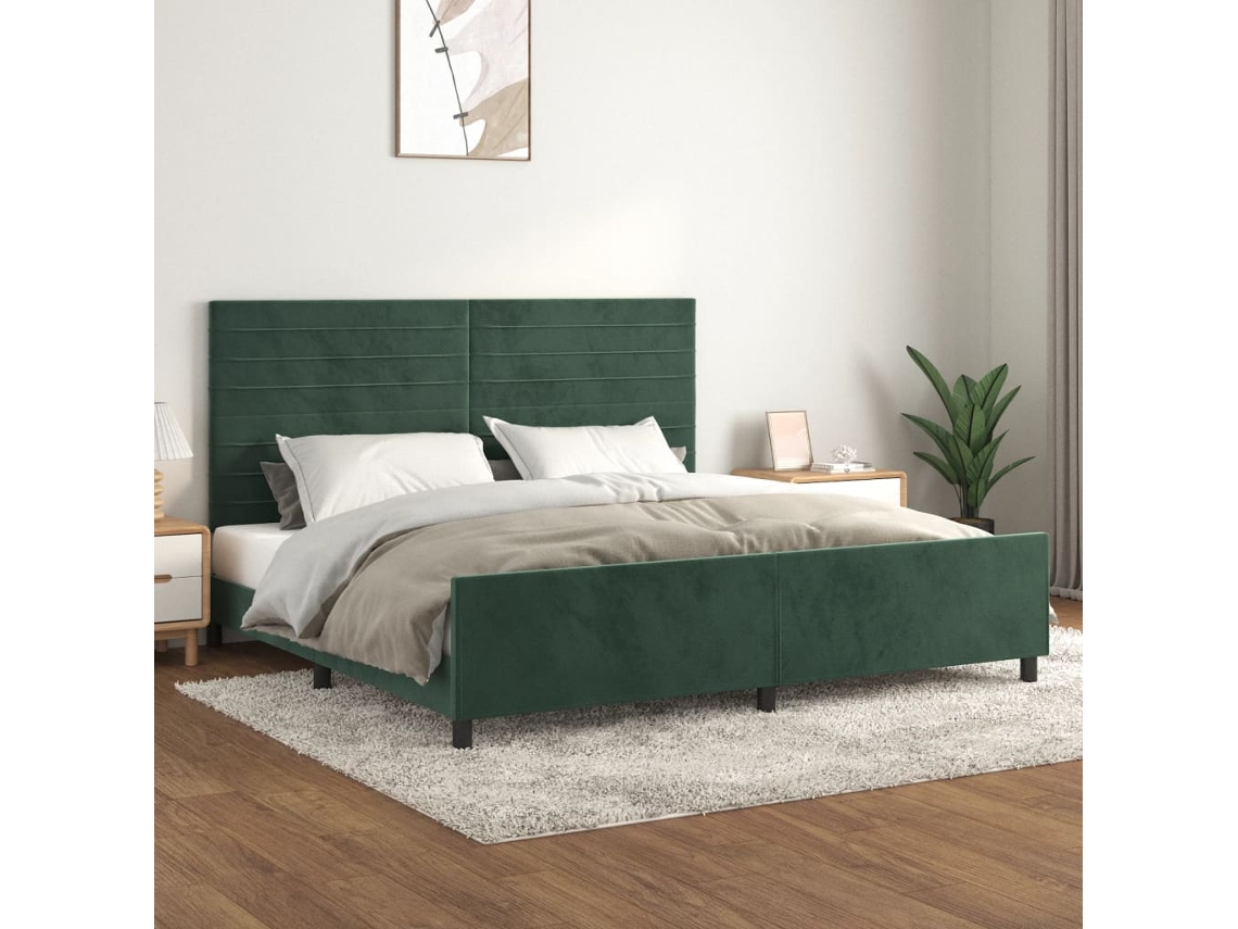 Estrutura De Cama Sem Colchão 200x200 Cm Veludo Verde-escuro