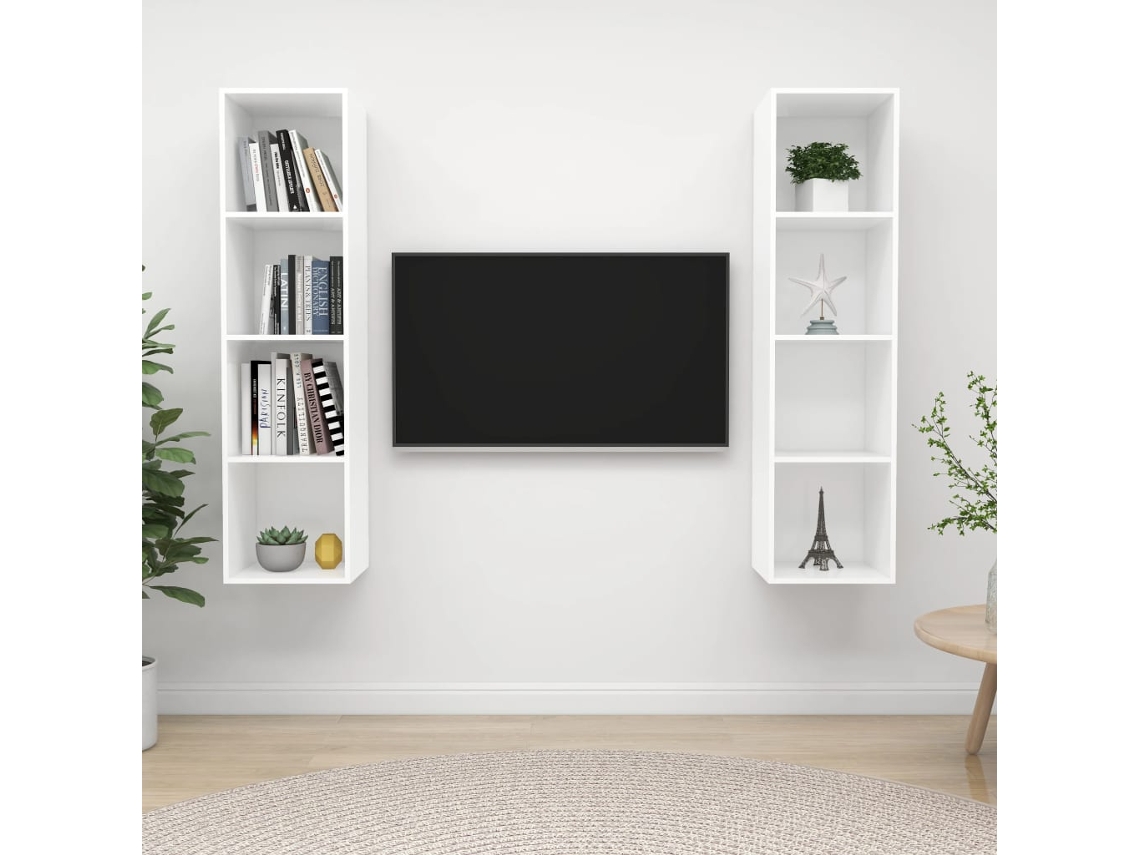 Vidaxl Armários De Parede Para Tv 2 Pcs Derivados De Madeira Branco