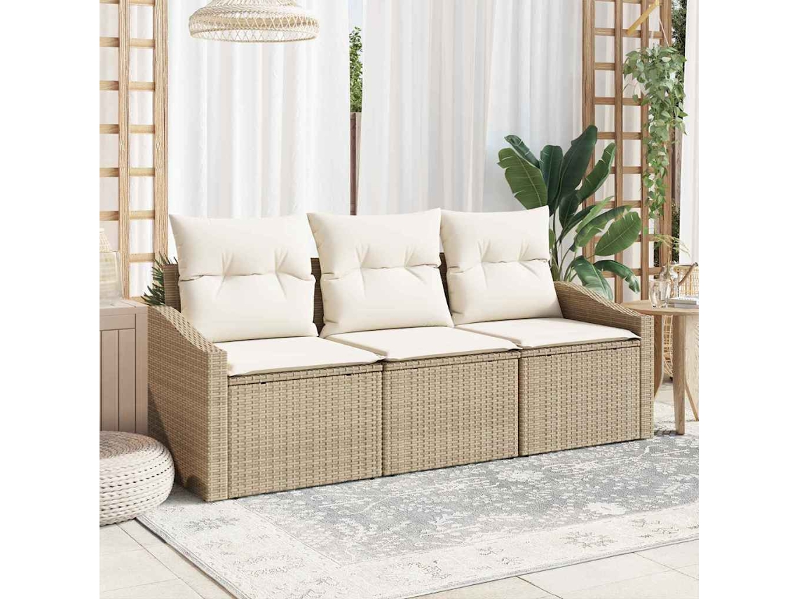 Vidaxl Conjunto De Sofá De Jardim 3 Unid. Bege E Branco Vime Pe