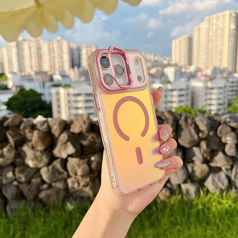 (iphone 14 Pro, Rosa) Capa Para Iphone Com Suporte Magnético Que Muda De Cor, Compatível Com Magsafe.
