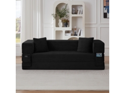 Sofá-cama Reto Em Veludo Canelado, Design Quadrado Duplo, Para Apartamento, 200x76x60 Cm, Preto