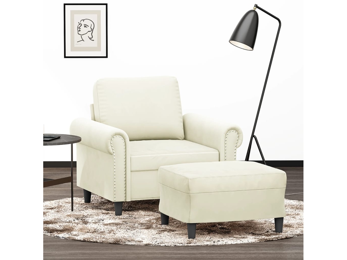 Poltrona de Sala - Cadeira de Descanso - Poltrona com Apoio de Pés 60 Cm Veludo Cor Creme HARLANV1