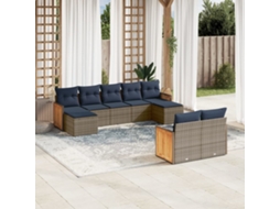 Vidaxl Conjunto De Sofá De Jardim De 9 Peças Com Almofadas Em Rattan Sintético Cinza