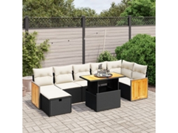 Vidaxl 8 Pcs Conjunto Sofás De Jardim Com Almofadões Vime Pe Preto