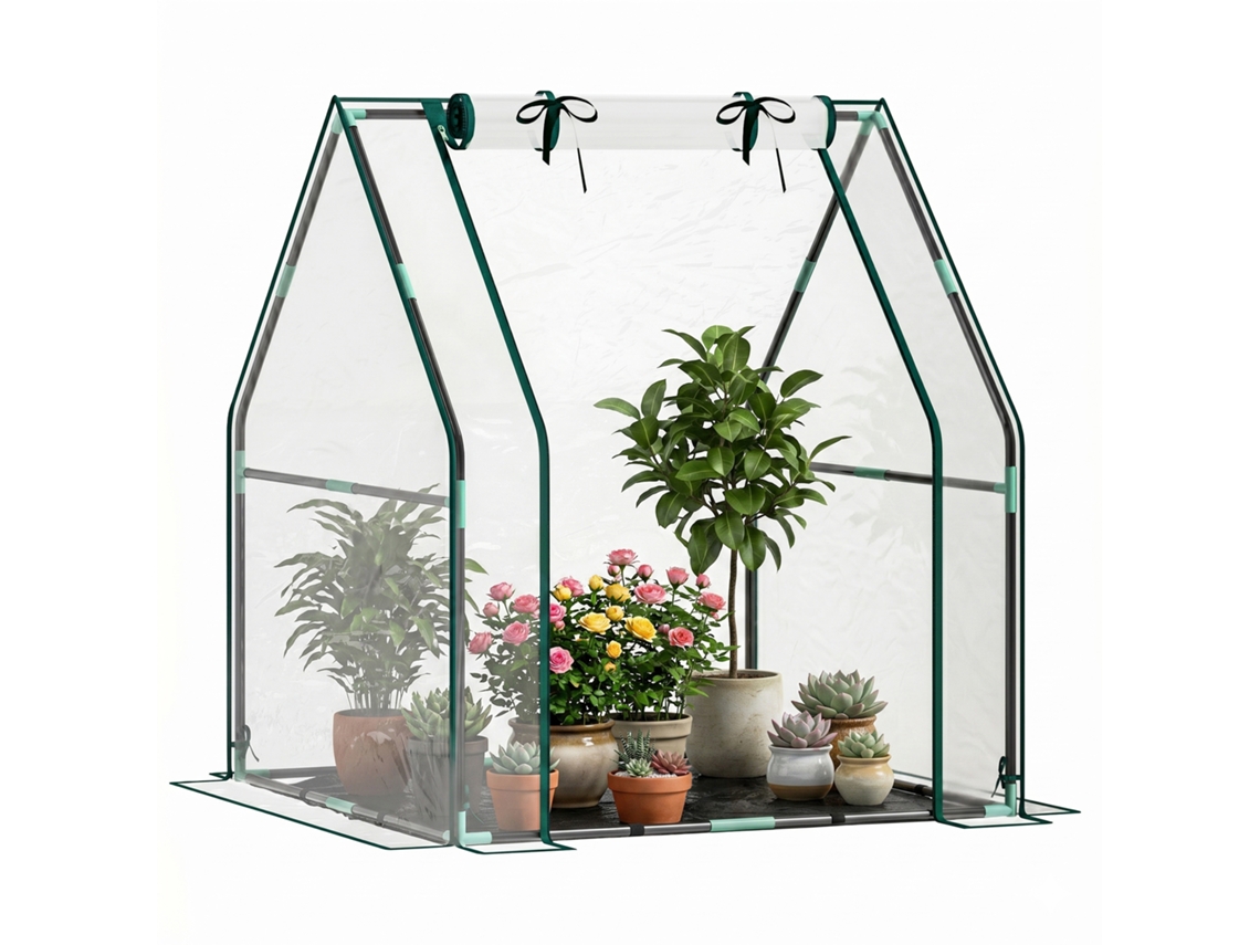 Estufa Externa com Porta com Zíper, Base Impermeável e Estrutura de Aço 90x90x105 Cm Transparente Ge