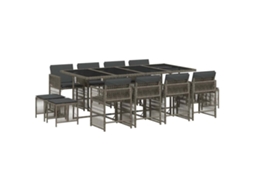 Conjunto de 13 Jantar para Jardim com Almofadões Vime Pe Cinzento MAISON EXCLUSIVE