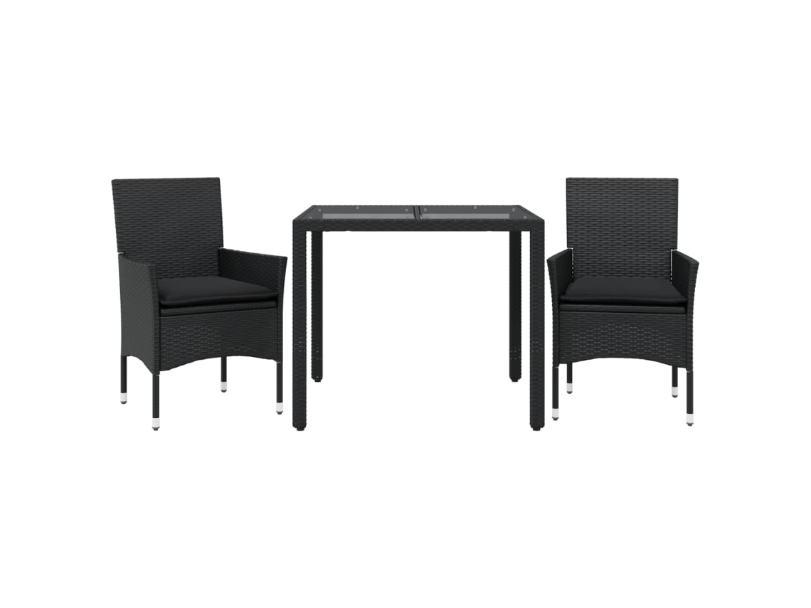 Conjunto de 3 Jantares Jardim com Almofadões Vime Pe/vidro Preto MAISON EXCLUSIVE