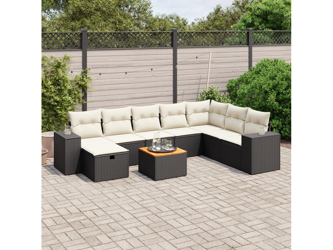 Vidaxl 9 Pcs Conjunto De Sofás P/ Jardim C/ Almofadões Vime Pe Preto