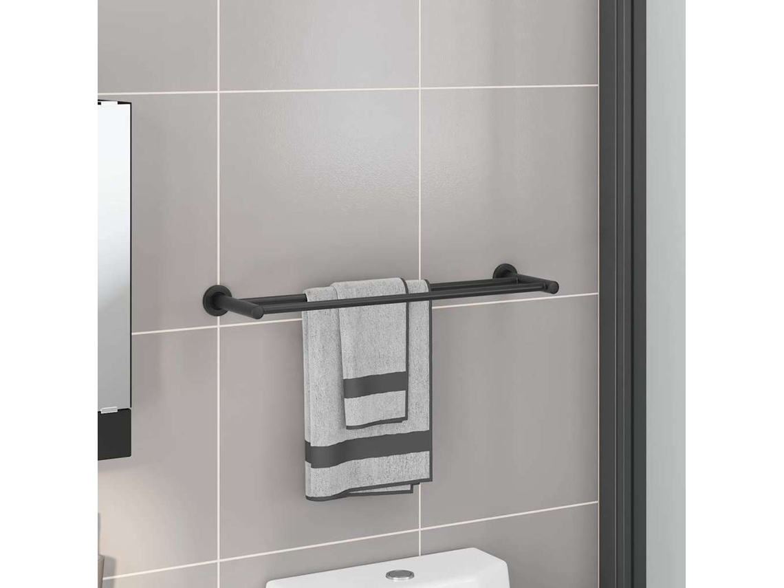 Vidaxl Suporte De Toalha Preto 61 X 14,5 X 5 Cm Aço Inoxidável