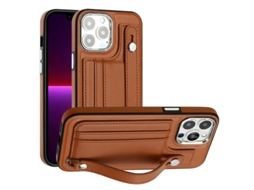 Capa Mobile Phone Cases Shockproof With Wrist para iPhone 15 Pro Max Pele Castanho