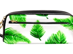 Estojo Organizador De Lápis Grande Capacidade Com Design Folha Tropical Verde, Ideal Escola, Adolescentes, Meninos