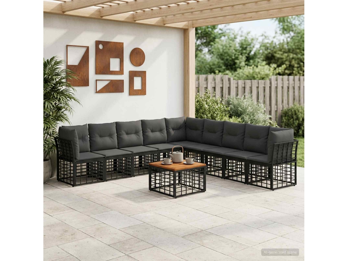 Vidaxl Conjunto De Sofás Para Exterior 10 Unid. Preto E Cinza Escuro
