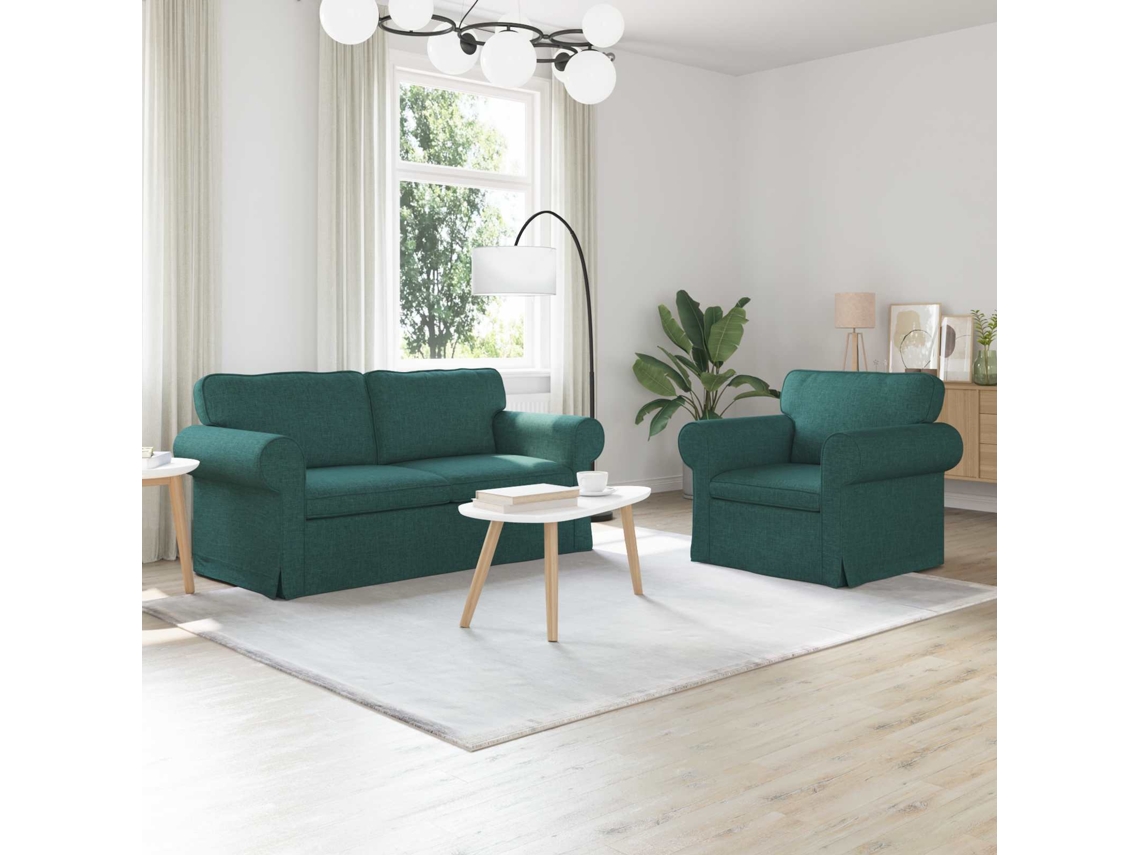 Vidaxl Conjunto De Sofás 2 Pcs Verde Escuro 175 X 82 X 80 Cm Tecido