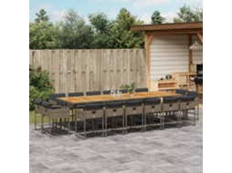 17 Pcs Conj. De Jantar P/ Jardim C/ Almofadões Vime Pe Cinzento Dkd Home Decor
