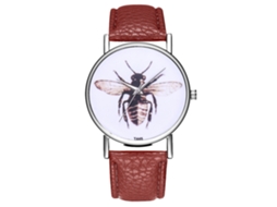 Relógio de Pulso Masculino de Quartzo com Pulseira de Couro Pu Esportivo Café T445
