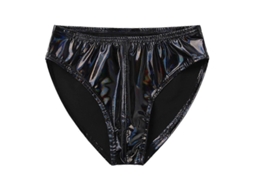 Calcinha Boxer Masculina de Couro Patente com Efeito Molhado, Cintura Elástica para Club e Dança de Pole Preto B