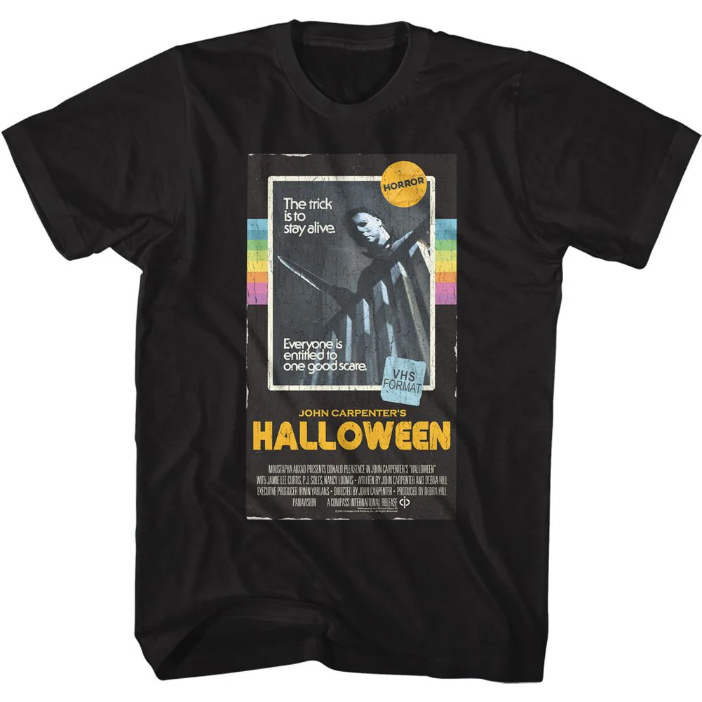 Unisex Adult T-shirt Rockinstone Halloween Vhs Tape Black Sizes