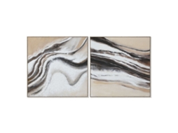 Pintura HOME ESPRIT Branco Bege Abstrato Moderno 102 x 3,2 x 102 cm (2 Unidades)